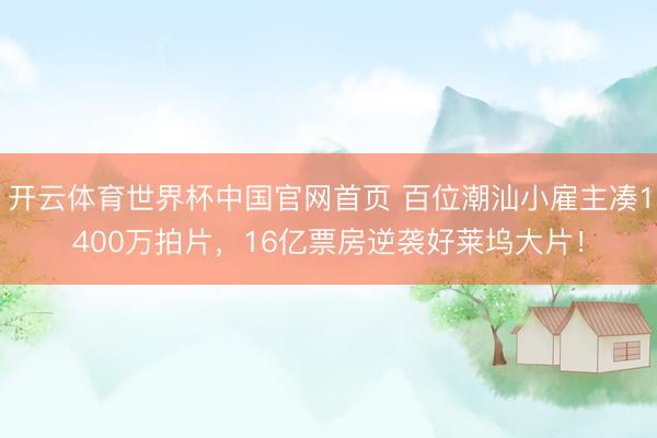 开云体育世界杯中国官网首页 百位潮汕小雇主凑1400万拍片,16亿票房逆袭好莱坞大片!