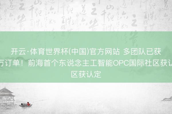 开云·体育世界杯(中国)官方网站 多团队已获千万订单!前海首个东说念主工智能OPC国际社区获认定
