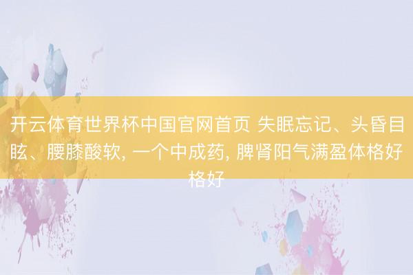 开云体育世界杯中国官网首页 失眠忘记、头昏目眩、腰膝酸软, 一个中成药, 脾肾阳气满盈体格好